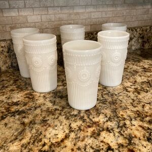 Pioneer Woman Adeline white Milk Glasses Set of 6